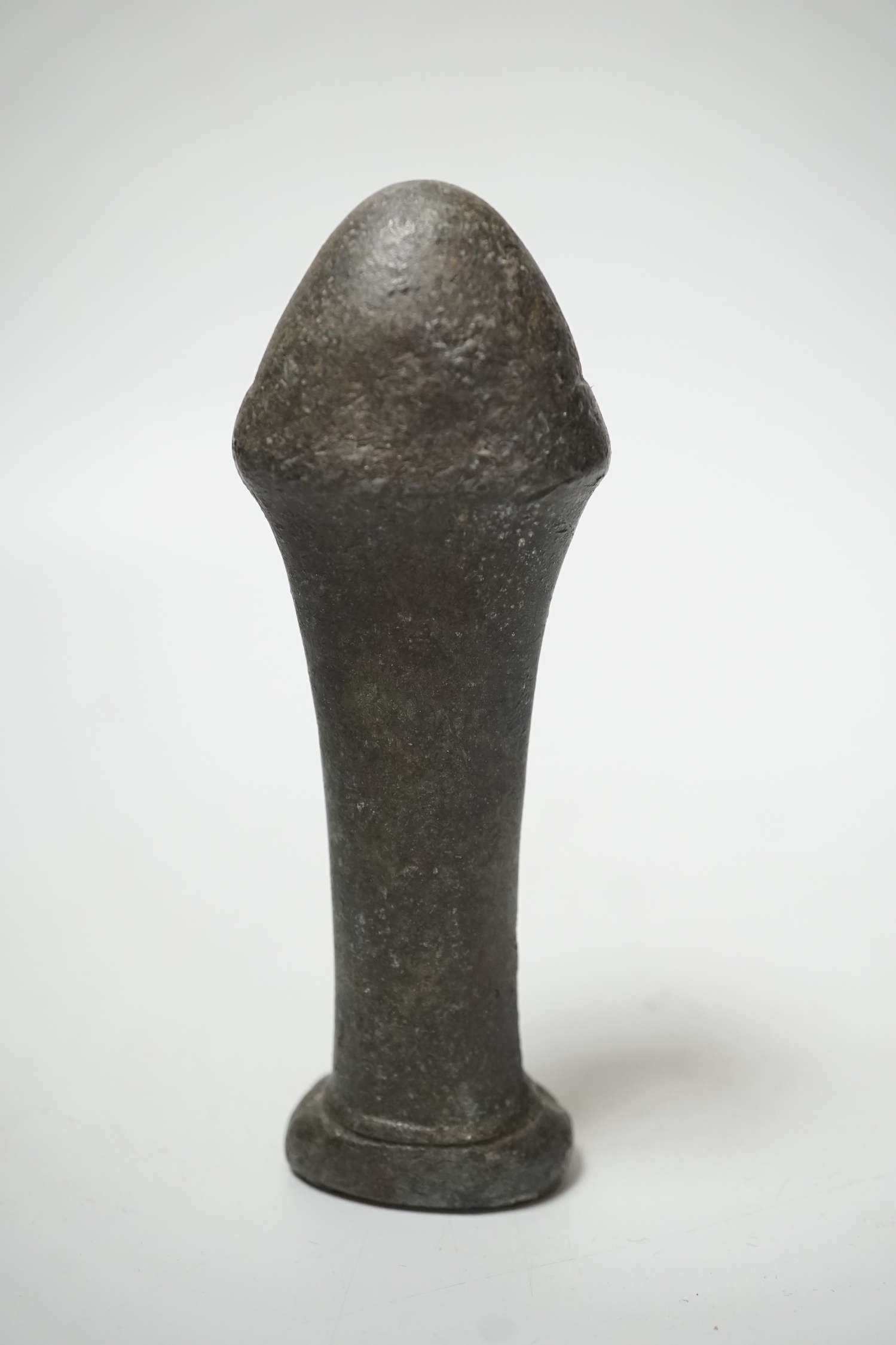 A carved stone knife handle, possibly South American, 14cm